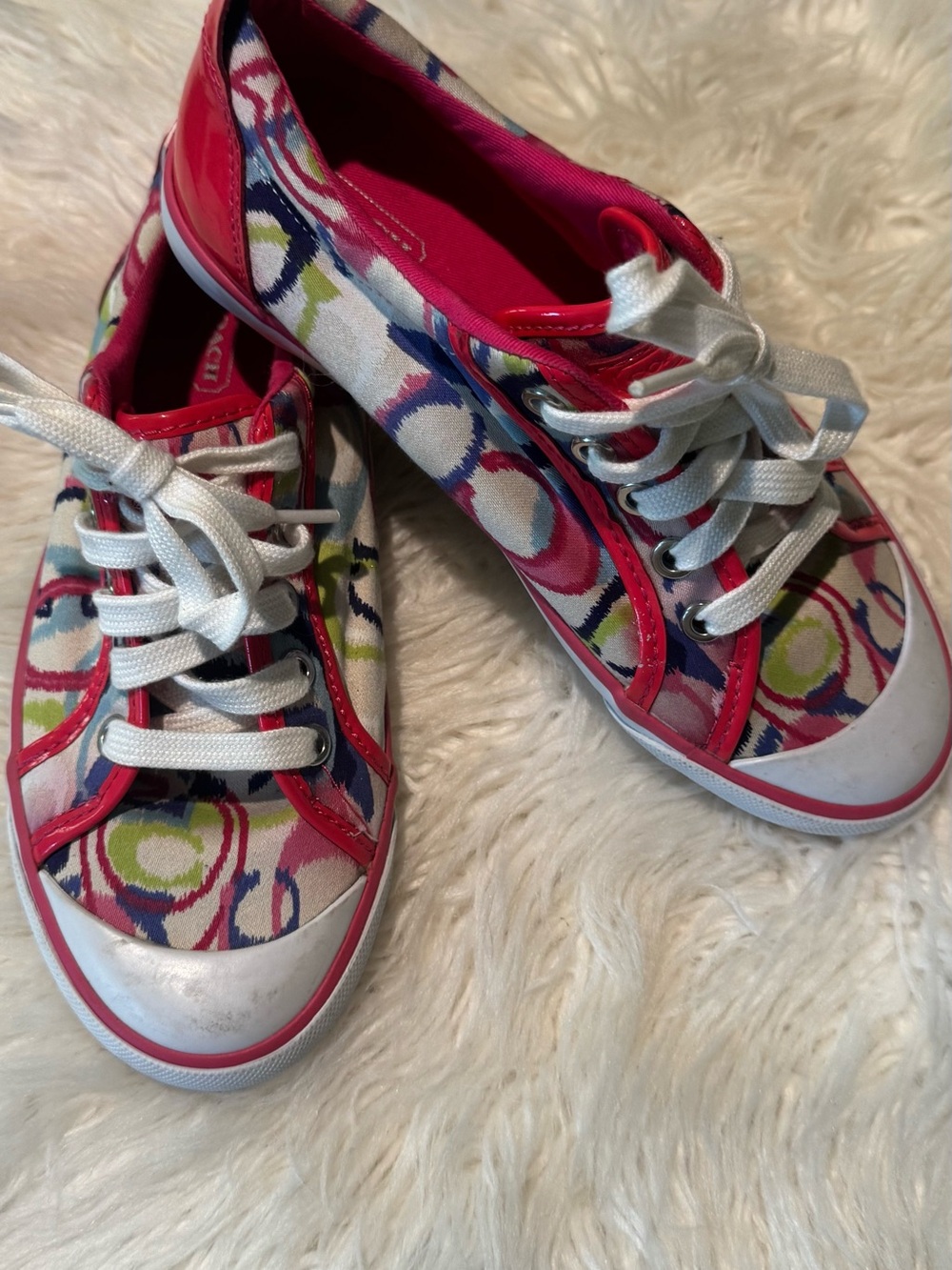 Coach Signature Hot Pink Patent Heel Tab Multicolor Sneakers 6.5